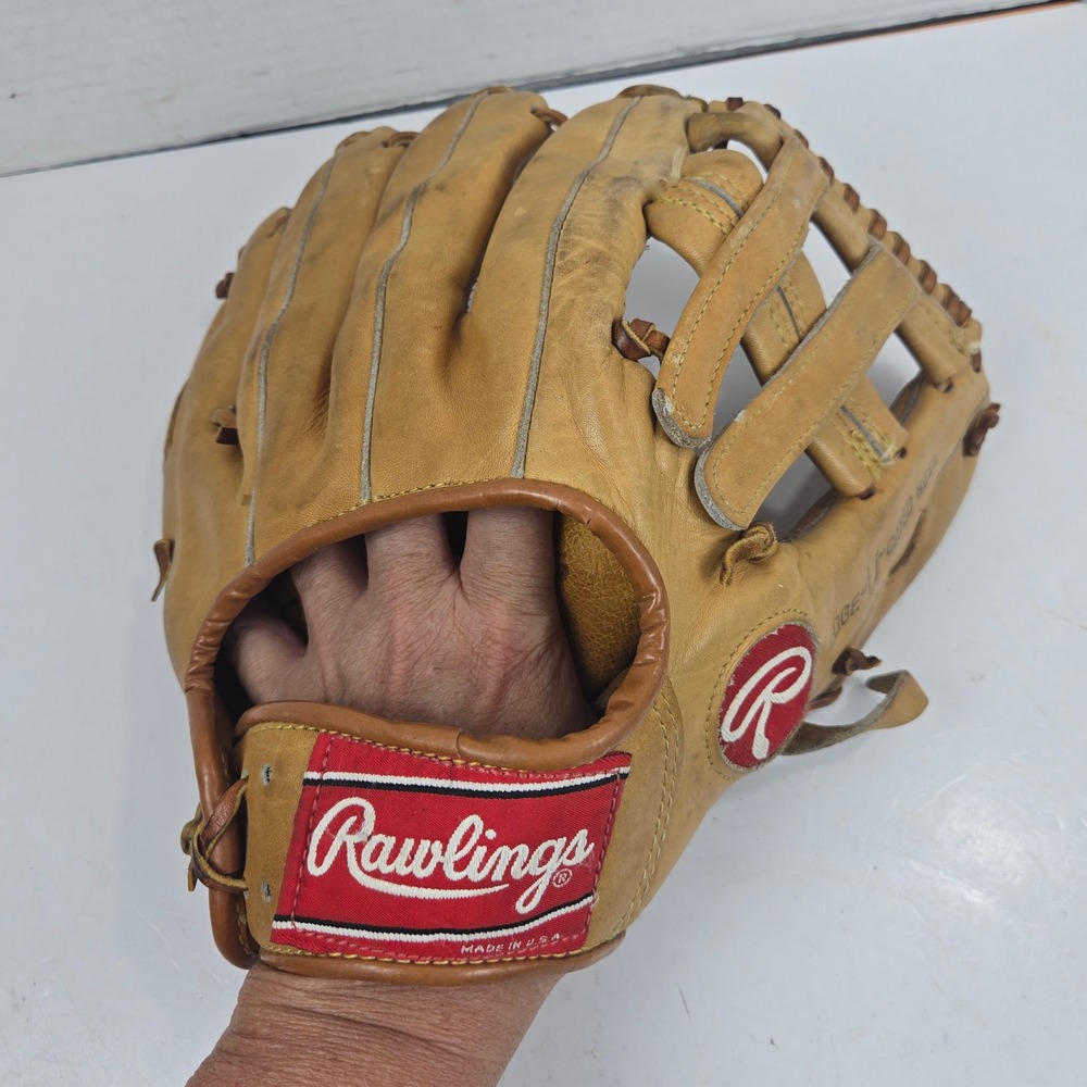Vtg 1986 Rawlings Baseball Glove RHT USA 7 Edge-U-Cated Heel H Web Tan 10" USA